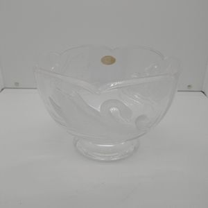 Vintage Teleflora 24% Lead Crystal Frosted Swan Round Bowl New - Made In France